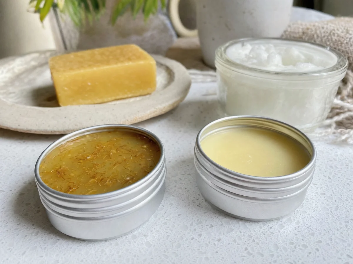 coconut oil and beeswax healing salve for minor cuts and